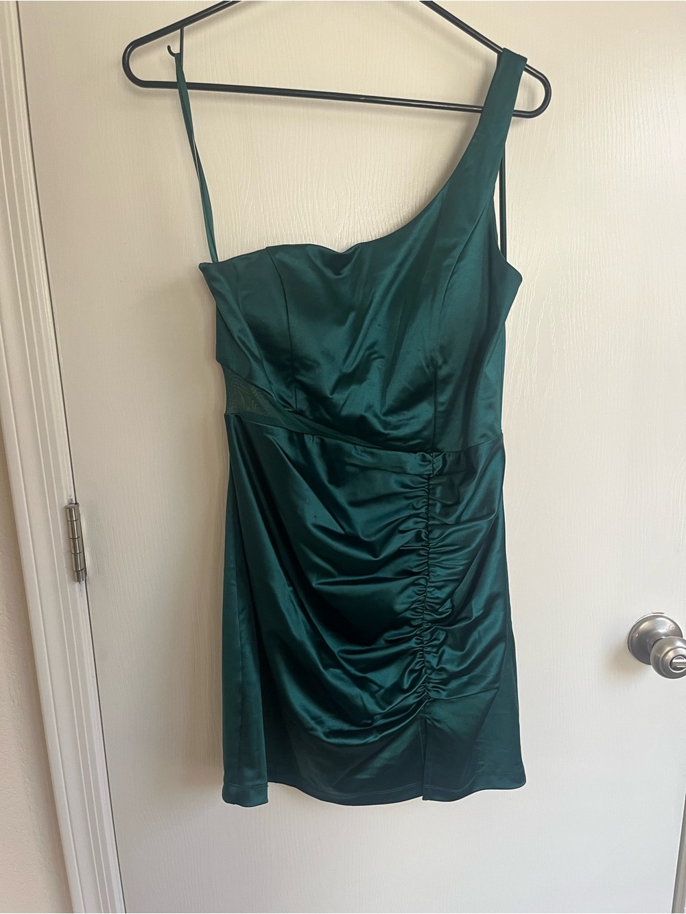 Windsor Teal One-Shoulder Ruched Satin Dress